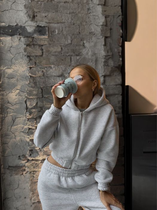 жіночий спортивний сірий костюм на флісі зима/костюм худи штаны зима