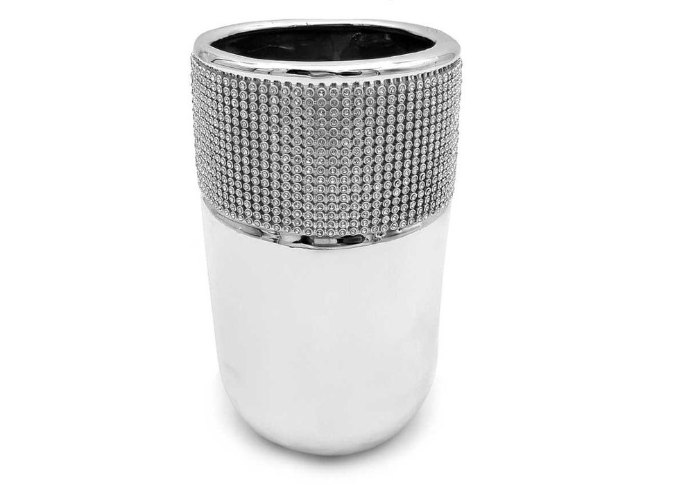 Srebrny wazon ceramiczny z kryształkami flakon na kwiaty glamour