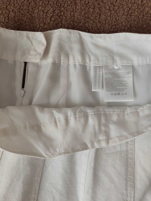 Elegancka biała spódnica midi na podszewce z lnu CANDA r. XL