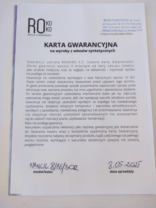 Peruka syntetyczna