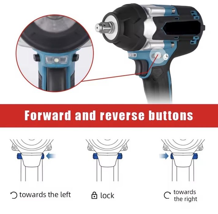 Chave de Impacto Sem Escovas 1800N.m para Bateria Makita 21V, Ferramen