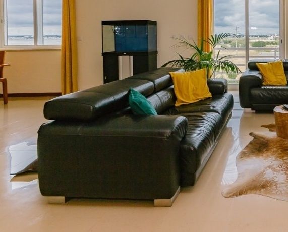 Dois sofás de pele preto