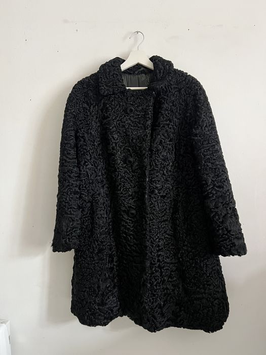 Eleganckie natualne czarne futro z karakułów - klasyczne, prl, unikat
