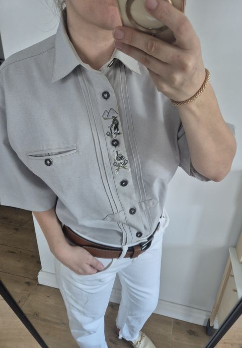 Koszula szara austriacka górska Grey shirt casual basic na guziki unis