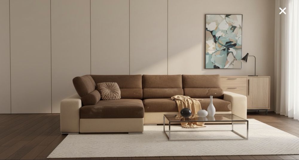 Sofa de 5 Pessoas bege e castanho