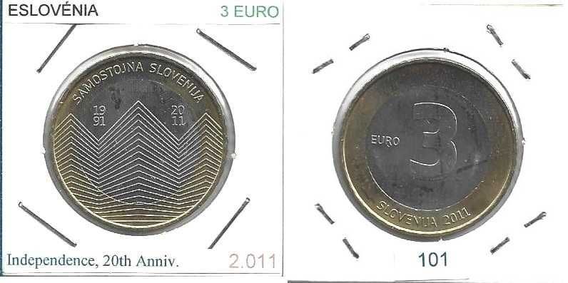 Eslovénia - -  3 Euros - 2011 - - 20º Aniv. da Independência - - Moeda