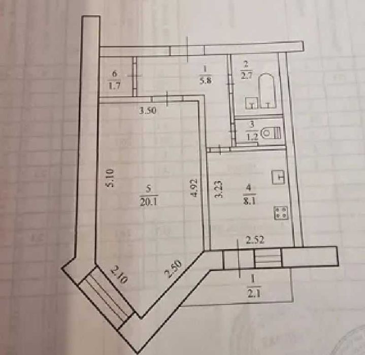 1 кім 41 м2 в ЦЕГЛІ багатоповерхівка ТОПОЛЬ (718130)