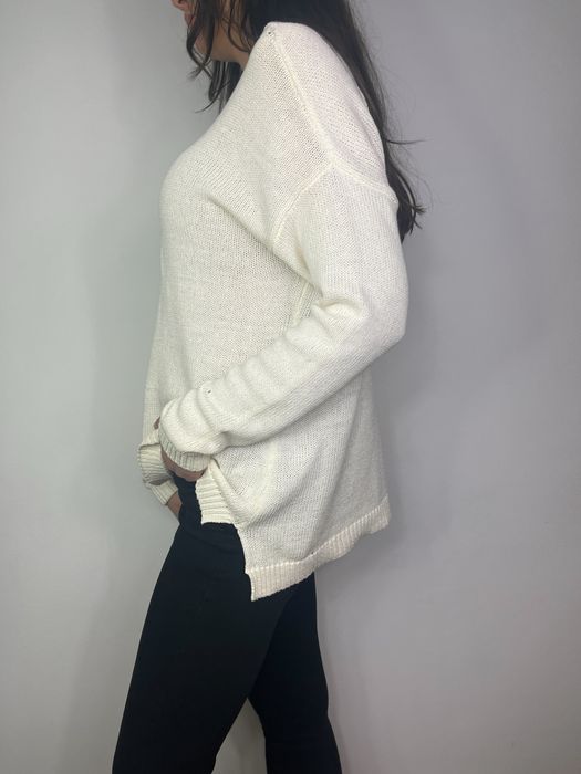 Biały sweter bawełniany z dekoltem na plecach Forever 21 rozmiar M