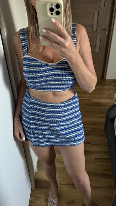 Nowy kompelt dzianinowy top i szorty ZARA M 38