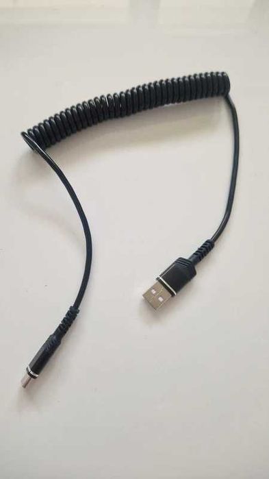 Kabel spiralny Usb-A – Usb-C czarny przewód do ładowania