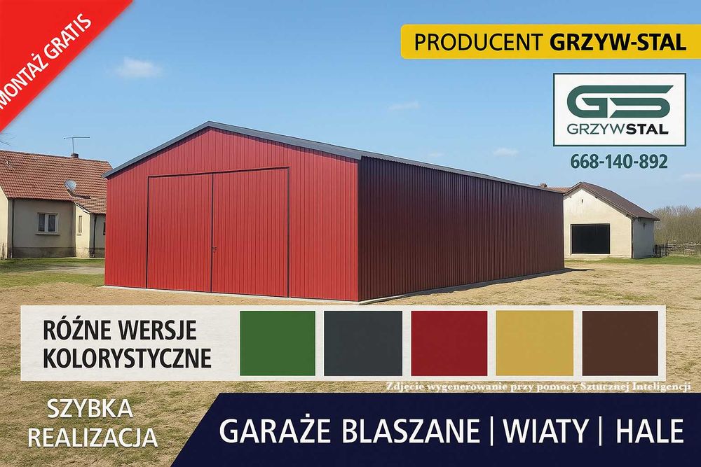 RAL - GARAŻ BLASZANY|Magazyn|Zadaszenie|Hala|Wiata Rolna  - GRZYWSTAL*