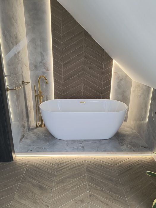 Płytki Tubądzin 120x60 AQUAMARINE GREY MAT, GREY POL, i płytka  gresowa MIMESIS CHEVRON TABAC 11X54