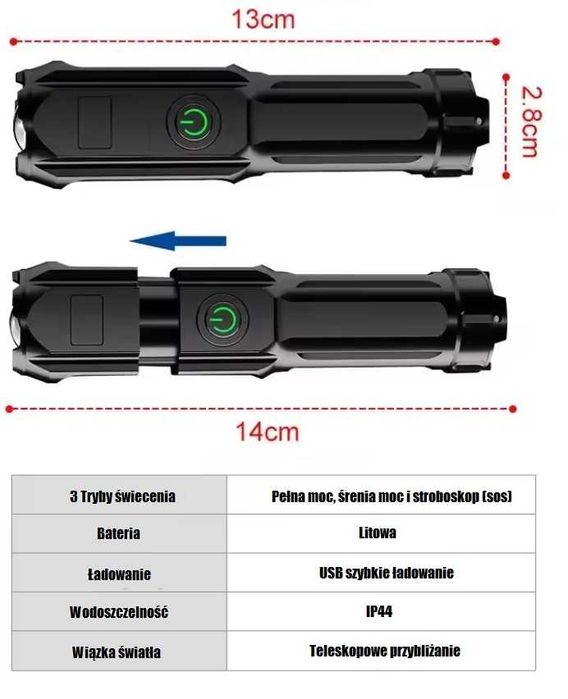Latarka LED USB 5W – mocna, kompaktowa i wygodna!