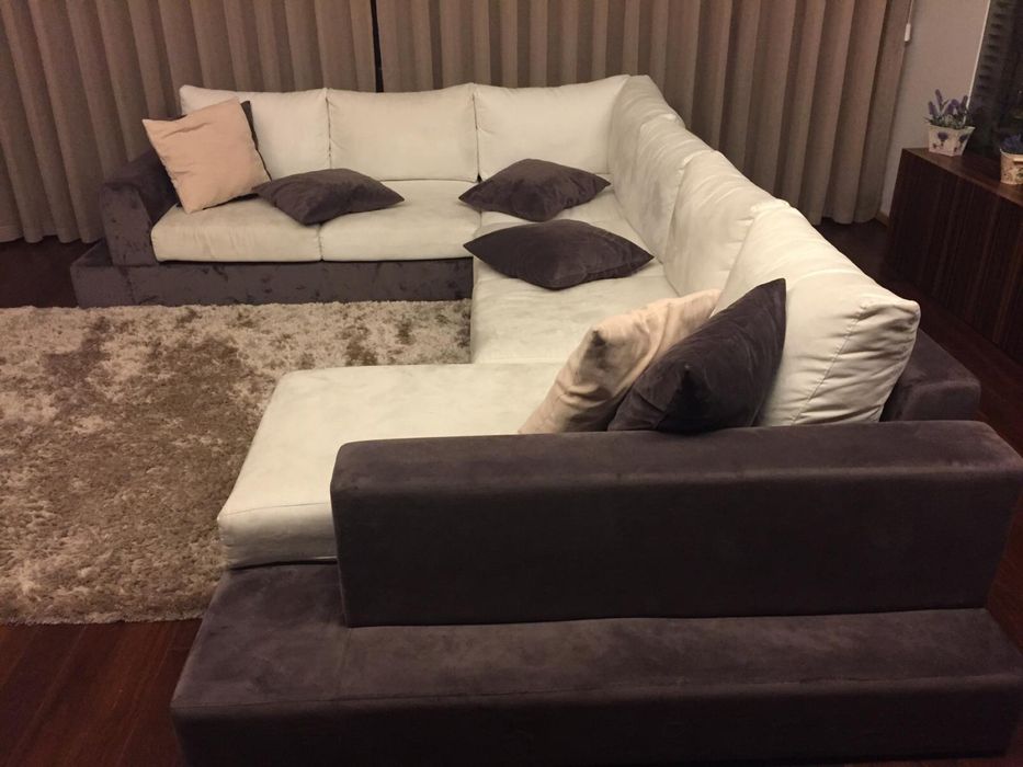 Sofá com Chaise Longue Ecosuede bicolor