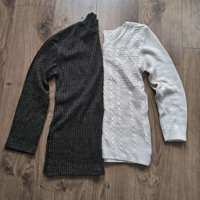 Dwa swetry czarny i biały damskie złota nitka