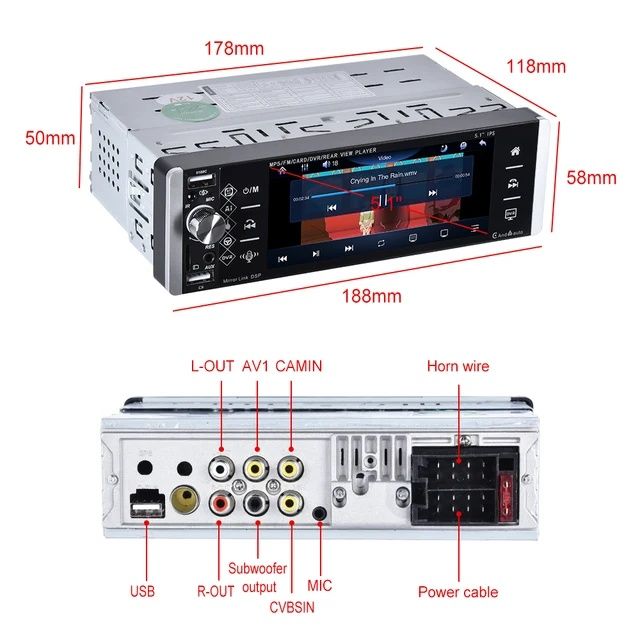 Rádio 1din 5.1 polegadas touch USB AUX Carplay e android Auto NOVO