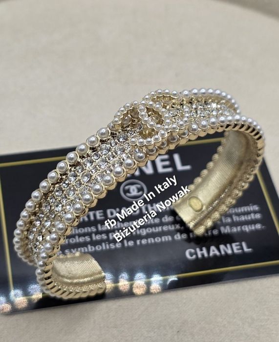 Bransoletka chanel cyrkonie sztuczne perły glamour bogato zdobiona
