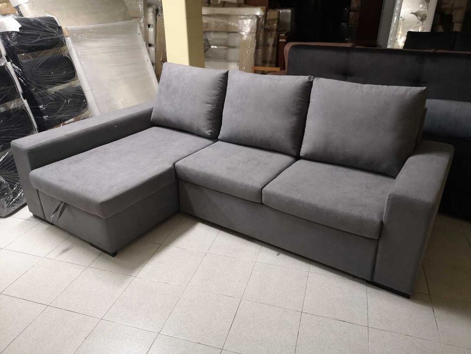 Sofá Chaiselongue com Cama + Bau Elevatório - NOVO - FABRICA - sofa