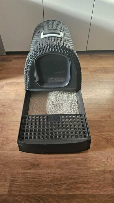 Nowoczesna kuweta dla kota kot dom zwierzęta ciemna duża rattan