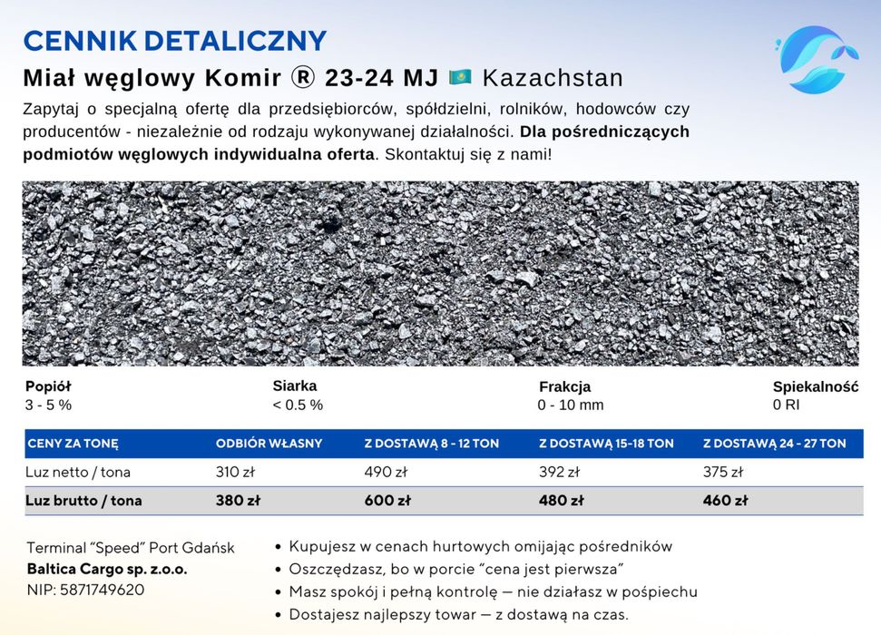 Miał węglowy 24 MJ Shubarkol | Transport