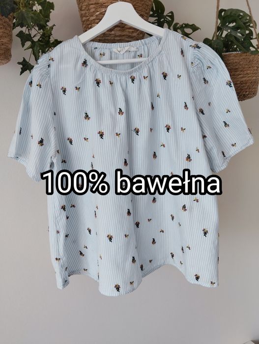 Bluzka w prążki, z haftami, szerszy, trapezowy fason r.3XL 46 l.o.g.g.