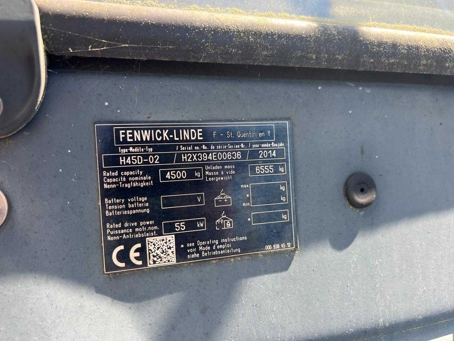 Wózek widłowy LINDE H45D, maszt standard, rok produkcji 2014