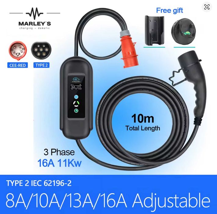 Carregador Portátil 11 kw - 16A - TRIFASICO - 10 METROS DE CABO