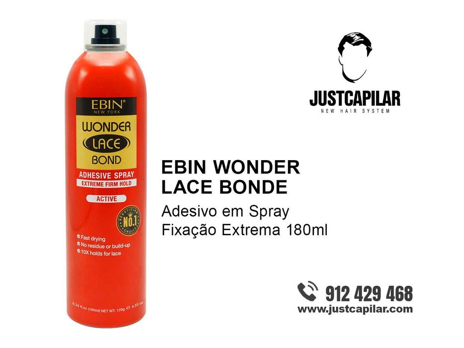 Adesivo em spray Ebin Active Wonder lace bond fixação extrema 180ml - Próteses Capilares HD Premium | Justcapilar - Lisboa e Aveiro