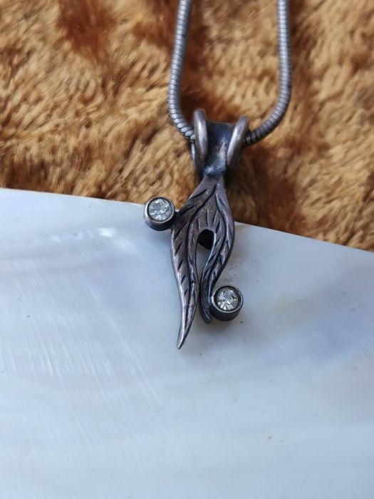 Stary duży wisiorek z masy perłowej i łańcuszek srebro 925 vintage