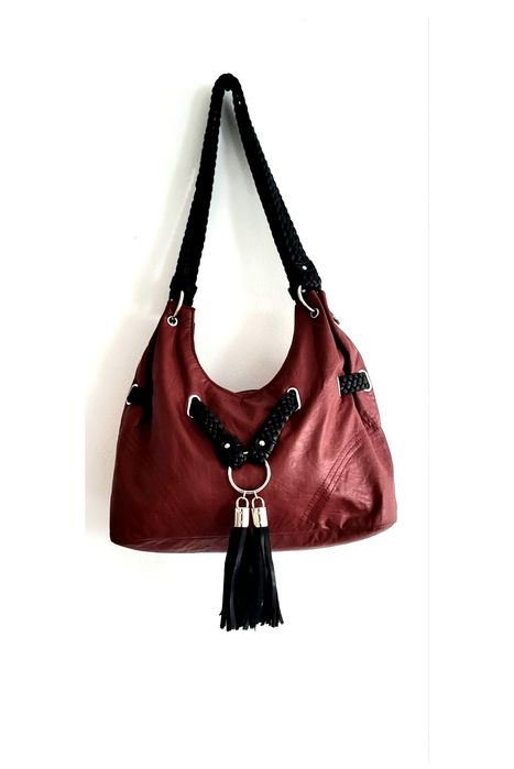 OKAZJA unikat piękna skórzana bordowa torebka torba ze skóry skóra nat