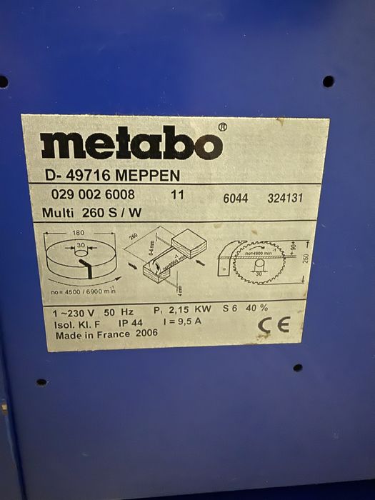Metabo Multi 260 S 230V – kombajn stolarski 4w1/5w1 – piła heblarka frezarka