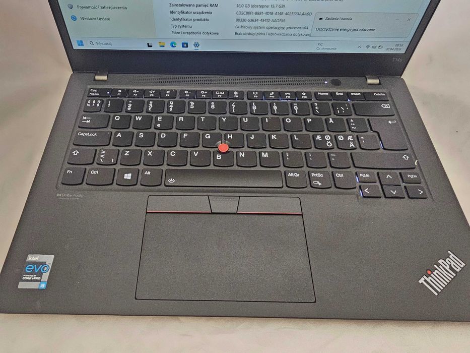 Laptop Lenovo ThinkPad T14s G2/i5-1135G7/16 GB RAM/512 NVME/Bioskomp Gwarancja