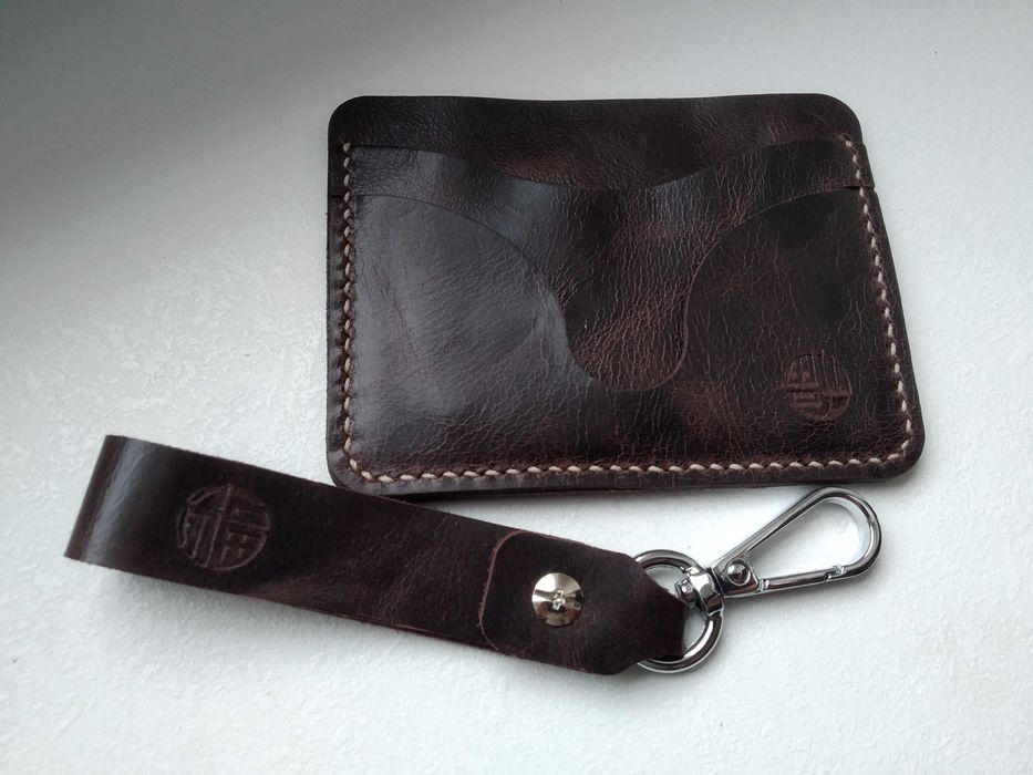 Skórzany portfelik na karty - Cardholder + brelok - skóra naturalna