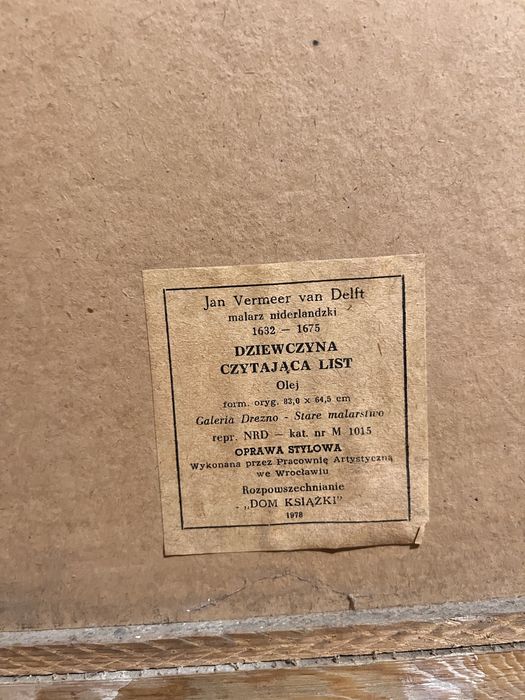 Obraz Jan Vermeer van Delft "Dziewczyna czytająca list" - reprodukcja