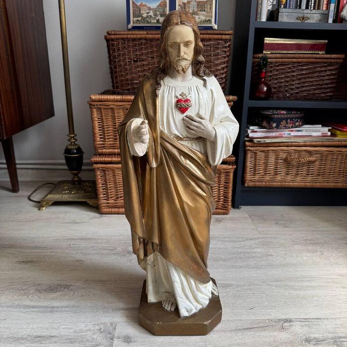 Stara figura gipsowa Serce Pana Jezusa – 62 cm | Antyk retro