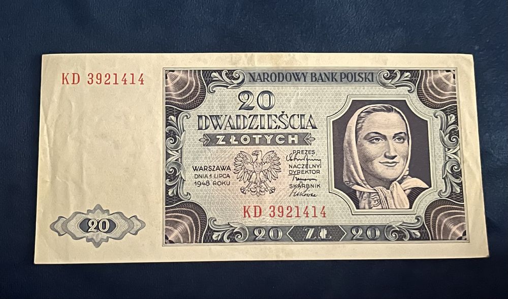 Banknot 20 zł 1948 rok . Seria KD