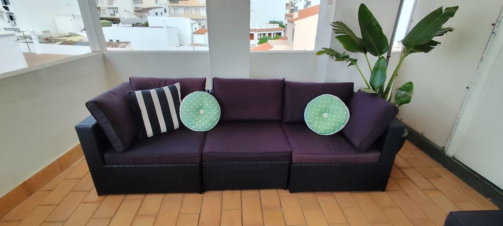 Sofá modular 6 peças em rattan sintético em preto