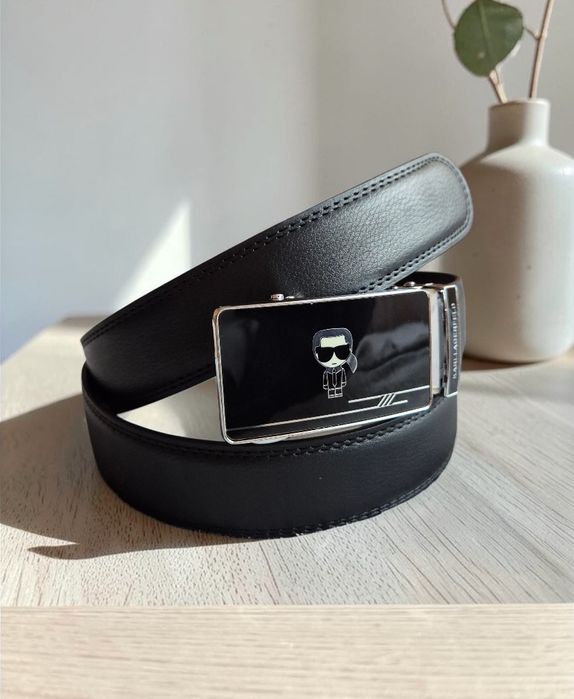 NOWY Pasek Karl Lagerfeld czarny klamra prostokątna 120 cm