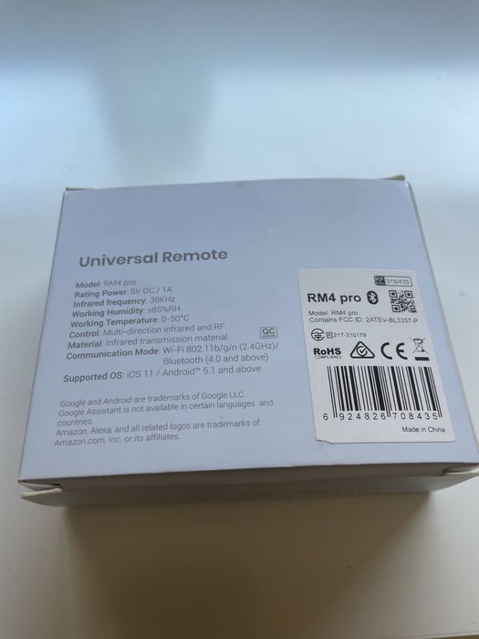 Broadlink RM4 Pro – Universal Hub for IR + RF 433/315 MHz (Wi-Fi)64284541829249121