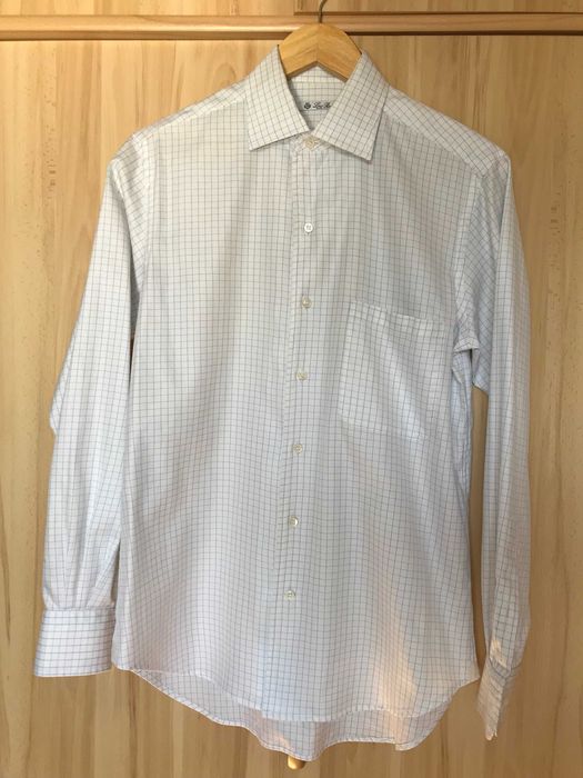 Męska biała koszula one-piece-collar Loro Piana 'André' w kratkę r. S