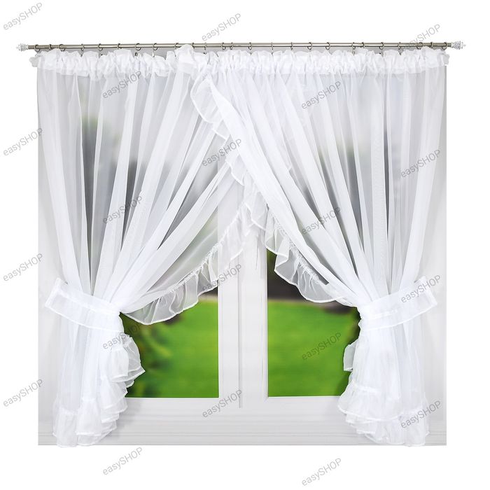 Piękna biała firana z falbanami 250x400