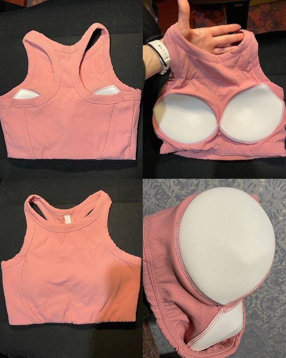 Спортивний безшовний бюстгальтер рожевий ребристий S  фітнес бра кроп