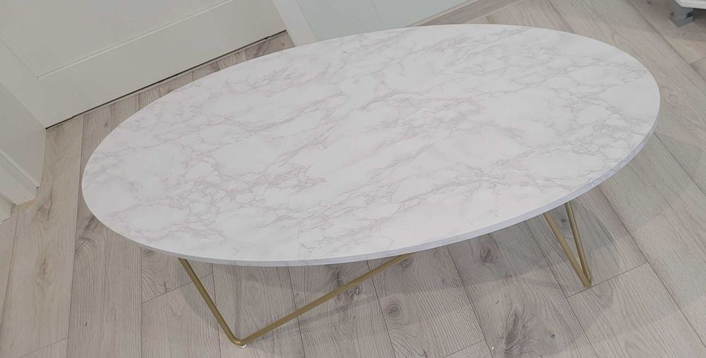 Stolik kawowy Getone,ława z efektem marmuru, 120x60x41cm białe złoto