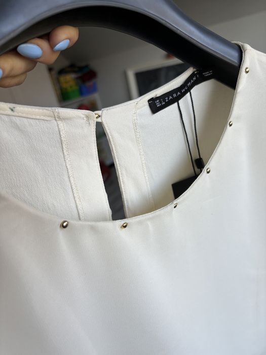 Zara woman motyl mgiełka tiul szyfon oversize wiskoza krem