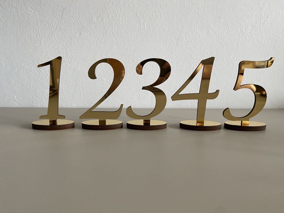 Numerki na stoły złote lustro lustrzane srebrne wesele glamour boho