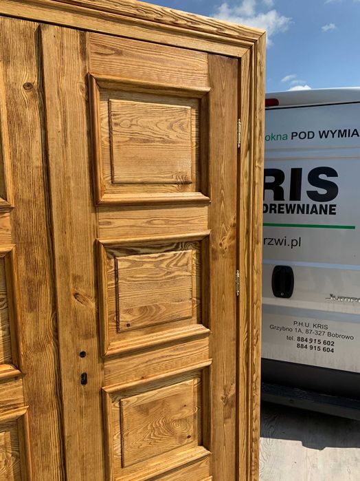 Drzwi Dwuskrzydłowe drewniane LITE SZCZOTKOWANE postarzane retro