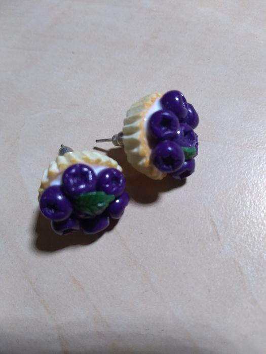 Kolczyki zapięcie angielskie babeczki jagodowe handmade
