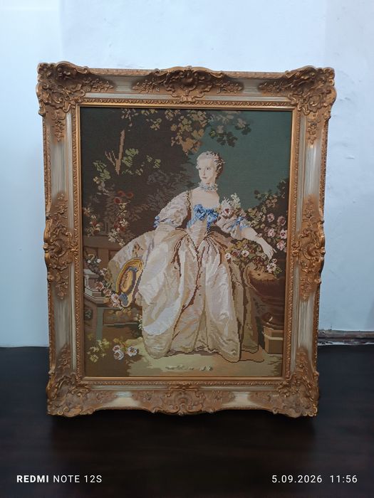 Obraz duży Gobelin w pieknej ramie "Madame Bergeret" vintage