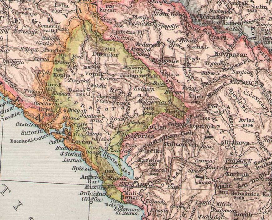 Bałkany. Stara efektowna mapa Lipsk 1893 r. oryginał