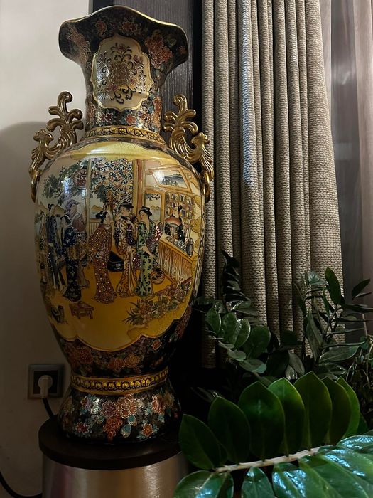 Vazo chinês 83cm pintado à mão + pé